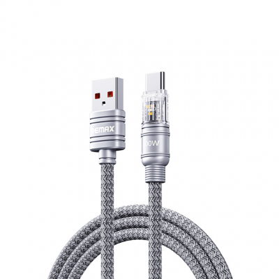 Кабель REMAX Boundless Series 30W Zinc Alloy Fast Charging Data Cable With Light RC-C130 (T.C to T.C) - Silver/Gray Кабель REMAX Boundless Series 30W Zinc Alloy Fast Charging Data Cable With Light RC-C130 (T.C to T.C) - Silver/Gray