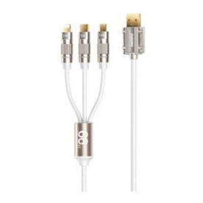 Кабель REMAX Wefon Series 66W All-Compatible Zinc-Alloy Elastic 3-in-1 Data Cable With Light RC-C126 - White Кабель REMAX Wefon Series 66W All-Compatible Zinc-Alloy Elastic 3-in-1 Data Cable With Light RC-C126 - White
