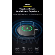 Беспроводная зарядка Baseus Digital LED Display Gen 2 Wireless Charger 15W (CCED000001) - Black