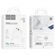 Зарядный конвертер Hoco C111A Lucky dual-port PD30W+QC3.0 Charger set (type-c to ip)(EU) - White