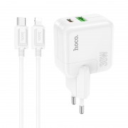 Зарядный конвертер Hoco C111A Lucky dual-port PD30W+QC3.0 Charger set (type-c to ip)(EU) - White