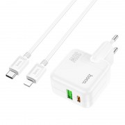 Зарядный конвертер Hoco C111A Lucky dual-port PD30W+QC3.0 Charger set (type-c to ip)(EU) - White