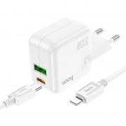 Зарядный конвертер Hoco C111A Lucky dual-port PD30W+QC3.0 Charger set (type-c to ip)(EU) - White