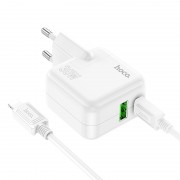 Зарядный конвертер Hoco C111A Lucky dual-port PD30W+QC3.0 Charger set (type-c to ip)(EU) - White