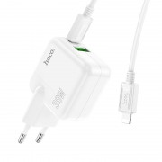 Зарядный конвертер Hoco C111A Lucky dual-port PD30W+QC3.0 Charger set (type-c to ip)(EU) - White