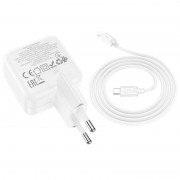 Зарядный конвертер Hoco C111A Lucky dual-port PD30W+QC3.0 Charger set (type-c to ip)(EU) - White