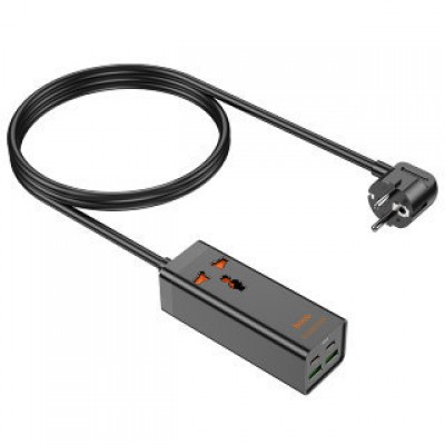 Сетевое зарядное устройство Hoco AC10A barry PD65W (2C2A with 1 socket) desktop charger (EU) - Черный Сетевое зарядное устройство Hoco AC10A barry PD65W (2C2A with 1 socket) desktop charger (EU) - Черный
