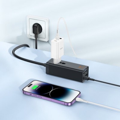 Сетевое зарядное устройство Hoco AC10A barry PD65W (2C2A with 1 socket) desktop charger (EU) - Черный Сетевое зарядное устройство Hoco AC10A barry PD65W (2C2A with 1 socket) desktop charger (EU) - Черный