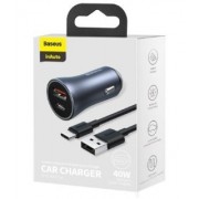 Автомобильное ЗУ Baseus Golden Contactor Pro Dual Quick Charger Car Charger U+C 40W With Baseus Simple wiring USB For Type-C 5 - Dark Gray (TZCCJD-0G)