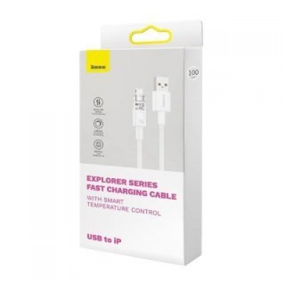 Кабель BASEUS explorer series fast charging cable with smart temperature control USB to IP 2.4a 1m - White (CATS010002) Кабель BASEUS explorer series fast charging cable with smart temperature control USB to IP 2.4a 1m - White (CATS010002)