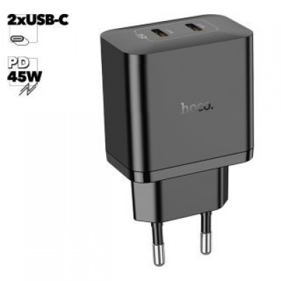 Зарядное устройство Hoco N35 streamer dual-port PD45W (2C) charger (EU) - Black Зарядное устройство Hoco N35 streamer dual-port PD45W (2C) charger (EU) - Black