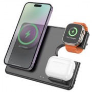 Магнитная беспроводная зарядка Hoco CQ1 Geek folding 3-in-1 magnetic wireless fast charger (for iwatch) - Черный