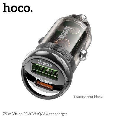 Автомобильное ЗУ Hoco Z53A Vision PD30W+QC3.0 Transparent - Black Автомобильное ЗУ Hoco Z53A Vision PD30W+QC3.0 Transparent - Black