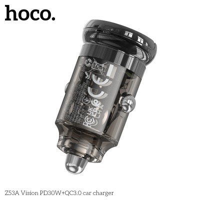 Автомобильное ЗУ Hoco Z53A Vision PD30W+QC3.0 Transparent - Black Автомобильное ЗУ Hoco Z53A Vision PD30W+QC3.0 Transparent - Black