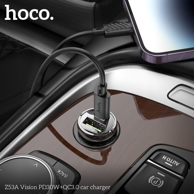 Автомобильное ЗУ Hoco Z53A Vision PD30W+QC3.0 Transparent - Black Автомобильное ЗУ Hoco Z53A Vision PD30W+QC3.0 Transparent - Black