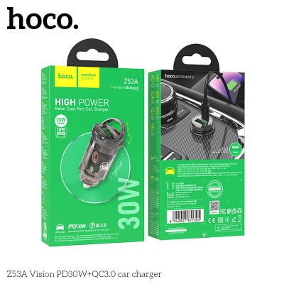 Автомобильное ЗУ Hoco Z53A Vision PD30W+QC3.0 Transparent - Black Автомобильное ЗУ Hoco Z53A Vision PD30W+QC3.0 Transparent - Black