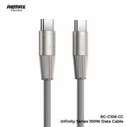Кабель Remax Infinity series 100W zinc alloy braided fast charging data cable RC-C106 C-C - Silver-Gray