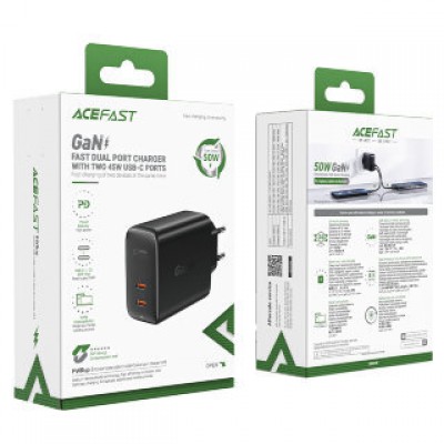 Сетевой адаптер ACEFAST A29 PD50W GaN (C+C) - Black Сетевой адаптер ACEFAST A29 PD50W GaN (C+C) - Black