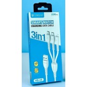 Кабель Celebrat HB-05 3-in-1 Charging Data Cable 1.2mm - White