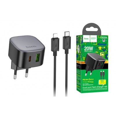 Сетевой адаптер Hoco CS32A Rise PD20W+QC3.0 Charger (EU) - Black Сетевой адаптер Hoco CS32A Rise PD20W+QC3.0 Charger (EU) - Black