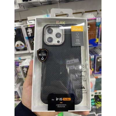 Чехол ILEX Hope series carbon+magsafe for IP 15 pro - Gray/Black Чехол ILEX Hope series carbon+magsafe for IP 15 pro - Gray/Black