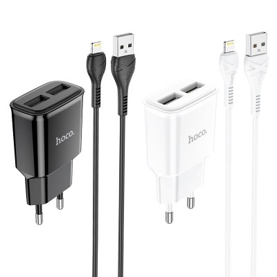 Зарядка hoco C88A Star round dual port charger set ( Lightning) (EU) - Белый Зарядка hoco C88A Star round dual port charger set ( Lightning) (EU) - Белый