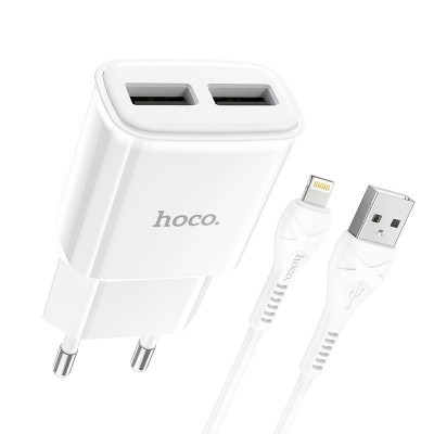 Зарядка hoco C88A Star round dual port charger set ( Lightning) (EU) - Белый Зарядка hoco C88A Star round dual port charger set ( Lightning) (EU) - Белый