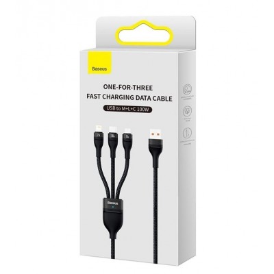 Кабель Baseus Data Cable USB to M+L+C 100W 1.2m (CASS030001) - Black Кабель Baseus Data Cable USB to M+L+C 100W 1.2m (CASS030001) - Black