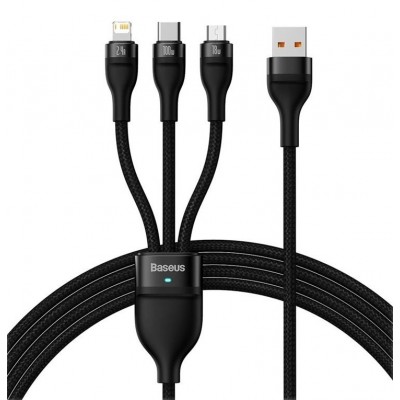 Кабель Baseus Data Cable USB to M+L+C 100W 1.2m (CASS030001) - Black Кабель Baseus Data Cable USB to M+L+C 100W 1.2m (CASS030001) - Black