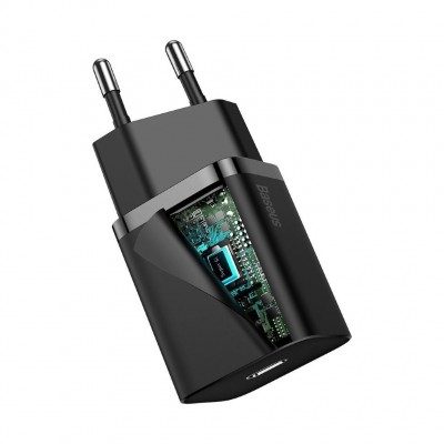 Зарядка Baseus Super Si Quick Charger 1C 20W EU Sets Black (With Baseus Simple Wisdom Data Cable Type-C to iP 1m) (TZCCSUP-B01) - Black Зарядка Baseus Super Si Quick Charger 1C 20W EU Sets Black (With Baseus Simple Wisdom Data Cable Type-C to iP 1m) (TZCCSUP-B01) - Black