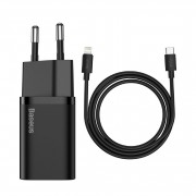 Зарядка Baseus Super Si Quick Charger 1C 20W EU Sets Black (With Baseus Simple Wisdom Data Cable Type-C to iP 1m) (TZCCSUP-B01) - Black
