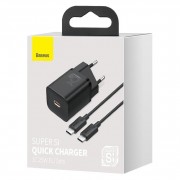 Зарядка Baseus Super Si Quick Charger 1C 25W EU Sets Black (With Mini White Cable Type-C to Type-C 3A 1m Black) (TZCCSUP-L01)