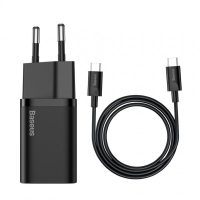 Зарядка Baseus Super Si Quick Charger 1C 25W EU Sets Black (With Mini White Cable Type-C to Type-C 3A 1m Black) (TZCCSUP-L01) Зарядка Baseus Super Si Quick Charger 1C 25W EU Sets Black (With Mini White Cable Type-C to Type-C 3A 1m Black) (TZCCSUP-L01)