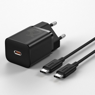 Зарядка Baseus Super Si Quick Charger 1C 25W EU Sets Black (With Mini White Cable Type-C to Type-C 3A 1m Black) (TZCCSUP-L01) Зарядка Baseus Super Si Quick Charger 1C 25W EU Sets Black (With Mini White Cable Type-C to Type-C 3A 1m Black) (TZCCSUP-L01)
