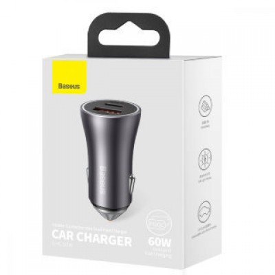 Автомобильное ЗУ Baseus Golden Contactor Max Dual Fast Charger Car Charger U+C 60W - Dark Gray (CGJM000113) Автомобильное ЗУ Baseus Golden Contactor Max Dual Fast Charger Car Charger U+C 60W - Dark Gray (CGJM000113)