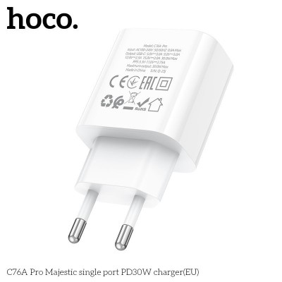 Сетевой адаптер Hoco C76A Pro Majestic single port PD30W charger - White Сетевой адаптер Hoco C76A Pro Majestic single port PD30W charger - White