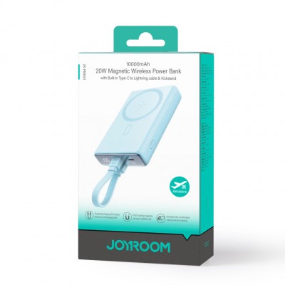 Power Bank Joyroom JR-PBM01 20W Magnetic Wireless Power Bank with Built-in Cable&Kickstand 10000mAh - Blue Power Bank Joyroom JR-PBM01 20W Magnetic Wireless Power Bank with Built-in Cable&Kickstand 10000mAh - Blue