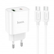 Зарядка Hoco C80A Plus Rapido PD20W+QC3.0 charger set(Type-C to Type-C)(EU) - White
