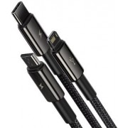 Кабель Baseus Tungsten Gold One-for-three Fast Charging Data Cable USB to M+L+C 3.5A 1.5m (CAMLTWJ-01) - Черный