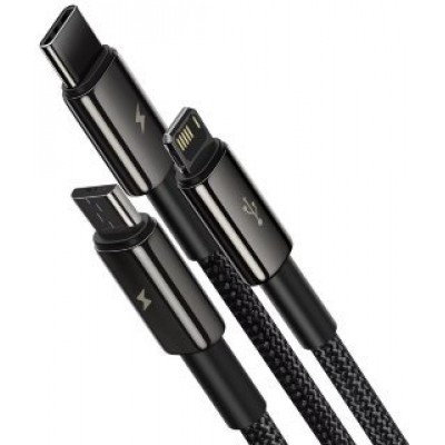 Кабель Baseus Tungsten Gold One-for-three Fast Charging Data Cable USB to M+L+C 3.5A 1.5m (CAMLTWJ-01) - Черный Кабель Baseus Tungsten Gold One-for-three Fast Charging Data Cable USB to M+L+C 3.5A 1.5m (CAMLTWJ-01) - Черный