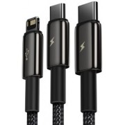 Кабель Baseus Tungsten Gold One-for-three Fast Charging Data Cable USB to M+L+C 3.5A 1.5m (CAMLTWJ-01) - Черный