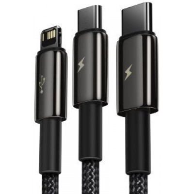 Кабель Baseus Tungsten Gold One-for-three Fast Charging Data Cable USB to M+L+C 3.5A 1.5m (CAMLTWJ-01) - Черный Кабель Baseus Tungsten Gold One-for-three Fast Charging Data Cable USB to M+L+C 3.5A 1.5m (CAMLTWJ-01) - Черный