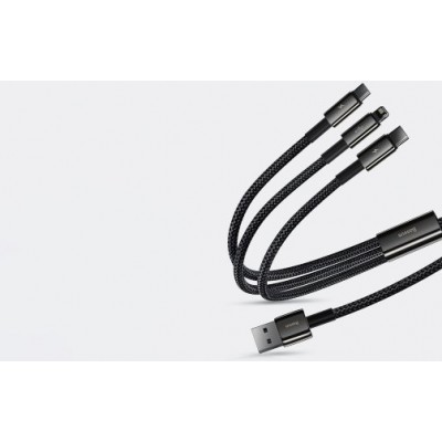 Кабель Baseus Tungsten Gold One-for-three Fast Charging Data Cable USB to M+L+C 3.5A 1.5m (CAMLTWJ-01) - Черный Кабель Baseus Tungsten Gold One-for-three Fast Charging Data Cable USB to M+L+C 3.5A 1.5m (CAMLTWJ-01) - Черный