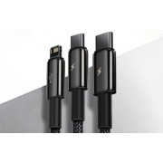 Кабель Baseus Tungsten Gold One-for-three Fast Charging Data Cable USB to M+L+C 3.5A 1.5m (CAMLTWJ-01) - Черный
