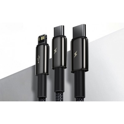 Кабель Baseus Tungsten Gold One-for-three Fast Charging Data Cable USB to M+L+C 3.5A 1.5m (CAMLTWJ-01) - Черный Кабель Baseus Tungsten Gold One-for-three Fast Charging Data Cable USB to M+L+C 3.5A 1.5m (CAMLTWJ-01) - Черный