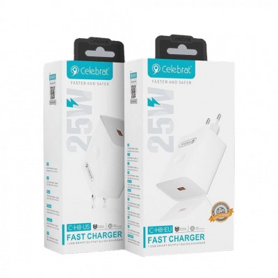 Сетевой адаптер Celebrat C-H8 EU 25W 1USB Smart Output Quick Charger - White Сетевой адаптер Celebrat C-H8 EU 25W 1USB Smart Output Quick Charger - White