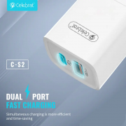 Сетевой адаптер Celebrat C-S2 EU PD+QC3.0 30W Fast Charging - White