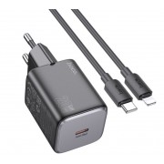 Зарядное устройство HOCO N40 Mighty Single Port PD20W Charger Set (C to IP) White