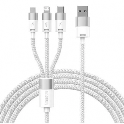 Кабель BASEUS StarSpeed 3-in-1 Fast Charging Data Cable USB to M+L+C 3.5A 1.2m - White (CAXS000002) Кабель BASEUS StarSpeed 3-in-1 Fast Charging Data Cable USB to M+L+C 3.5A 1.2m - White (CAXS000002)
