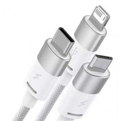 Кабель BASEUS StarSpeed 3-in-1 Fast Charging Data Cable USB to M+L+C 3.5A 1.2m - White (CAXS000002) Кабель BASEUS StarSpeed 3-in-1 Fast Charging Data Cable USB to M+L+C 3.5A 1.2m - White (CAXS000002)